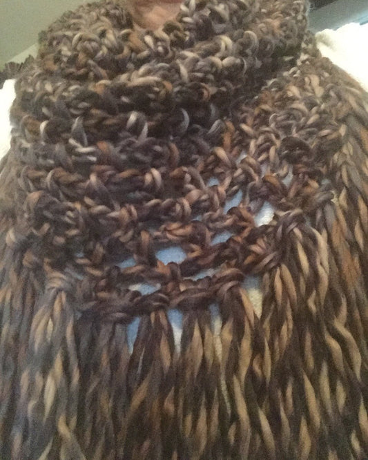 Fringed Scarf Chunky Brown & Lights