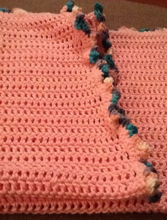 Blanket Baby  - Crochet Pink and spring ombre, COTTON YARN