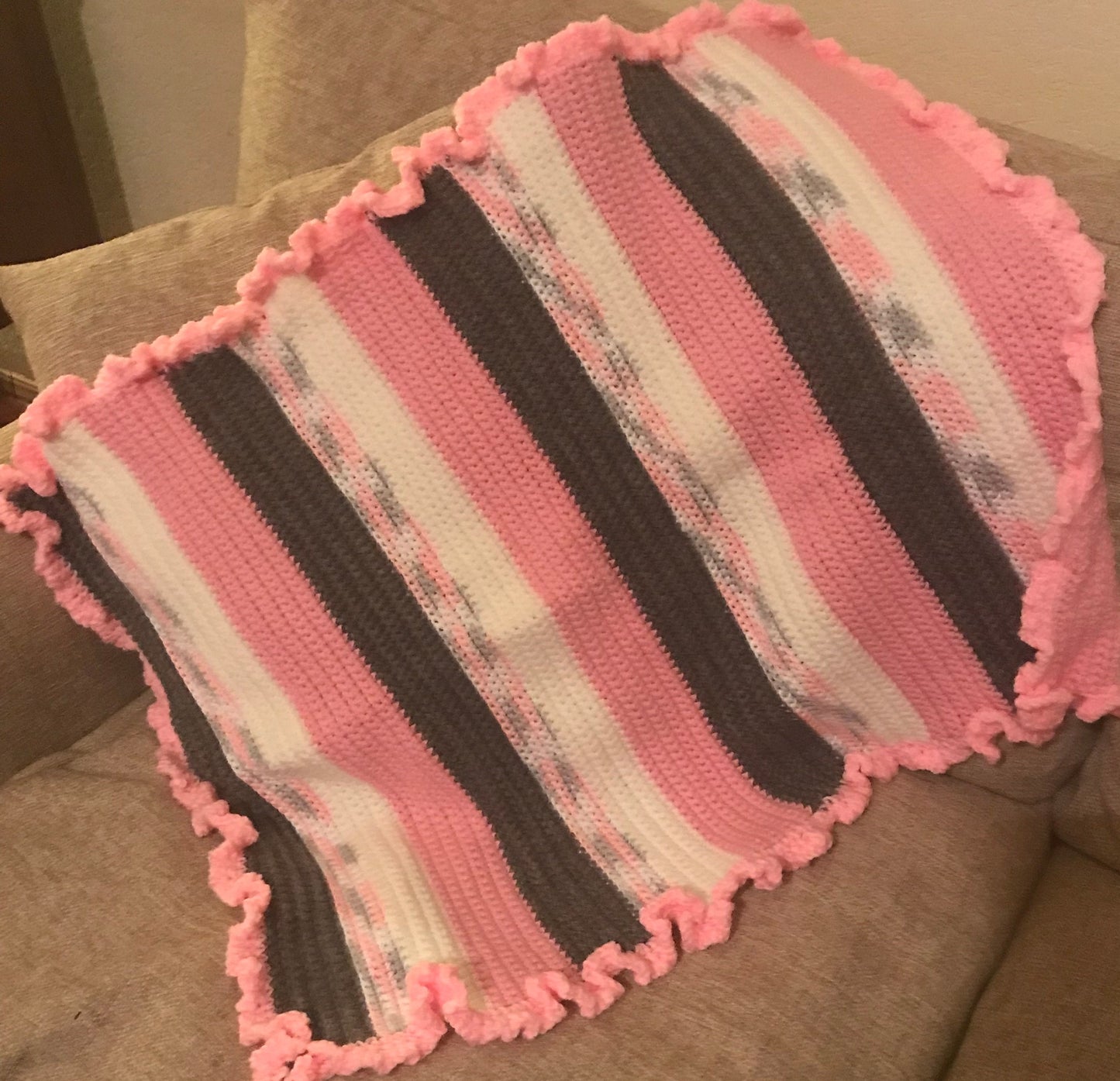 Blanket Baby Crochet Soft Blanket” Pink, Gray, White Mix