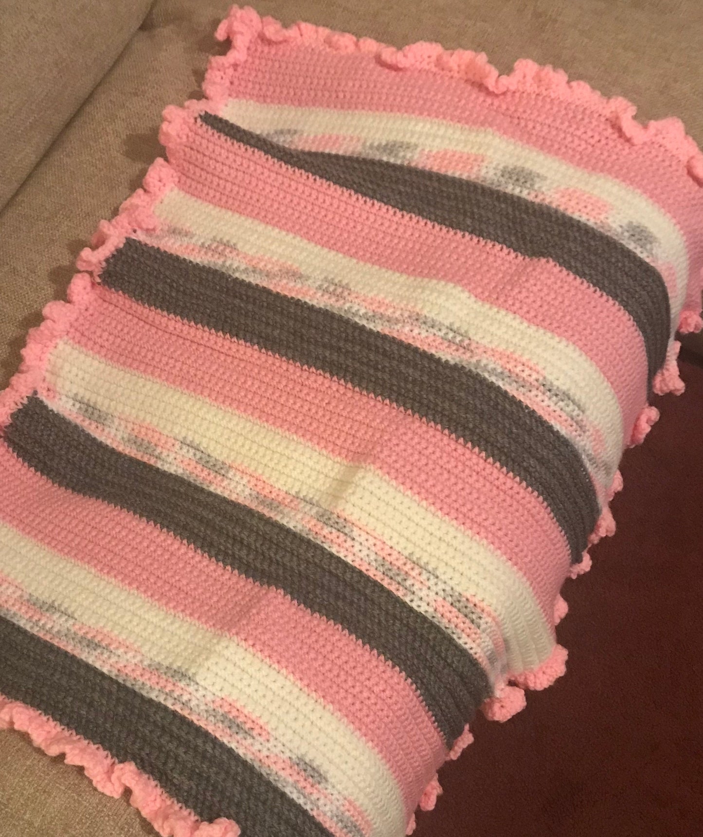 Blanket Baby Crochet Soft Blanket” Pink, Gray, White Mix