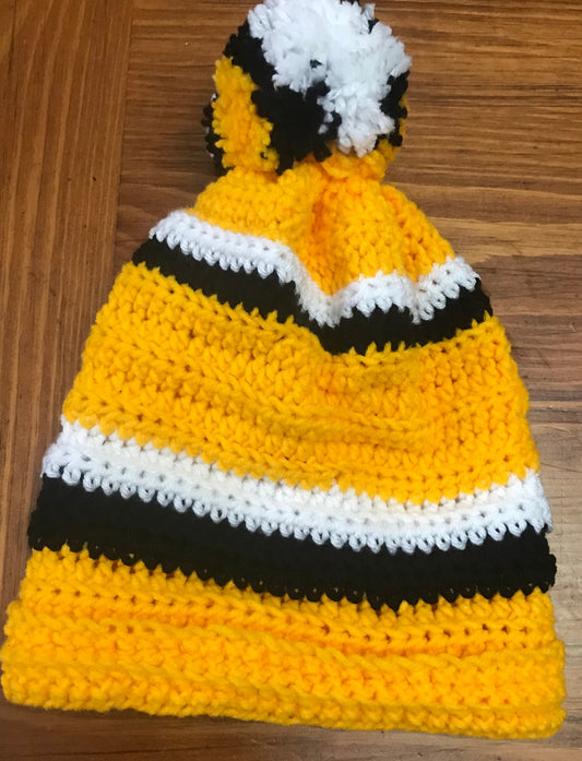 Handmade kids crochet hat (beanie) Yelliw, Black White with Pom