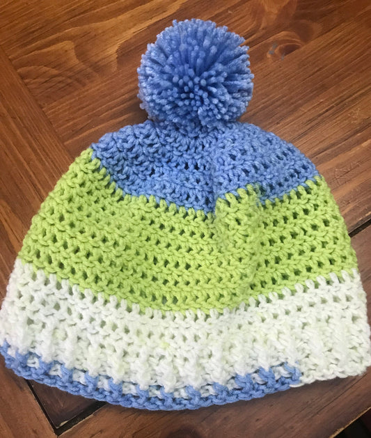 Handmade crochet hat (beanie) Blue & Greens Mix