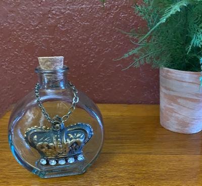 Decor Home - Vintage Bottle with Crown Embellishment