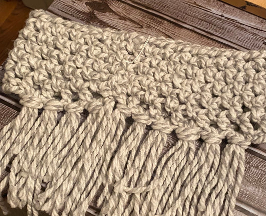 Fringed Gray and White Cowl Neck scarf