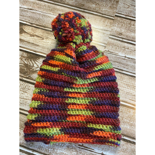 Handmade crochet hat (beanie) Dark Color Mix with Pom