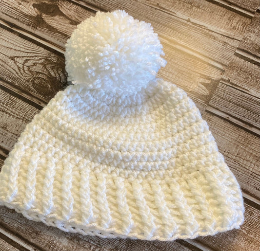 Handmade crochet hat (beanie) White with Pom
