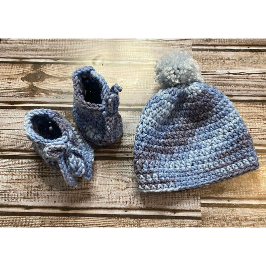 Newborn Crochet Beanie and Bootie Set Mixed Blues