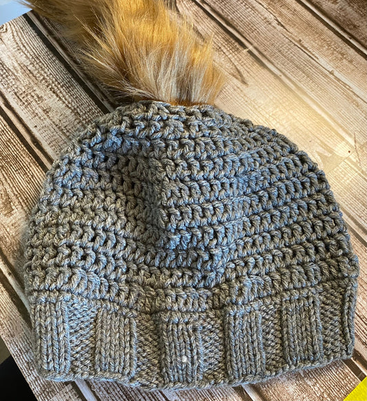 Handmade crochet Messy Bun/Pony Tail Hat (Gray)