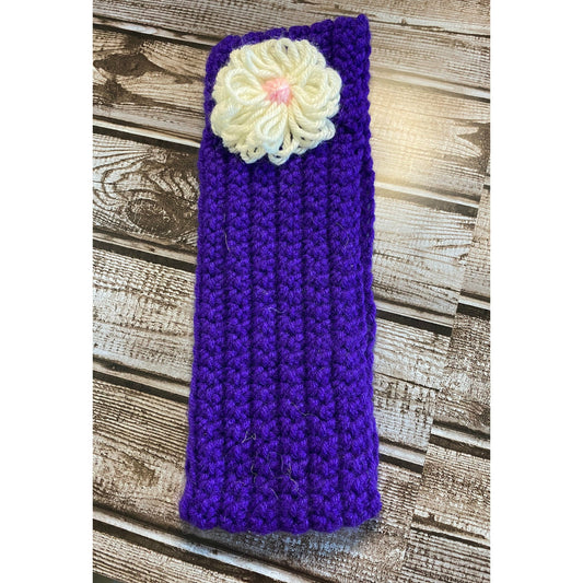 Handmade crochet Adult headband Purple and White Yarn Flower