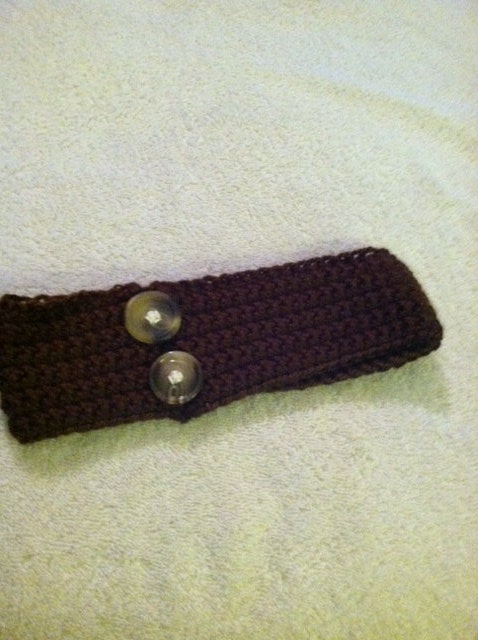 Handmade crochet Adult headband Brown band with 2 brown/tan buttons