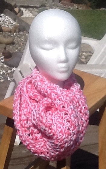 Crochet Infinity Scarf - Perfect Pink & White